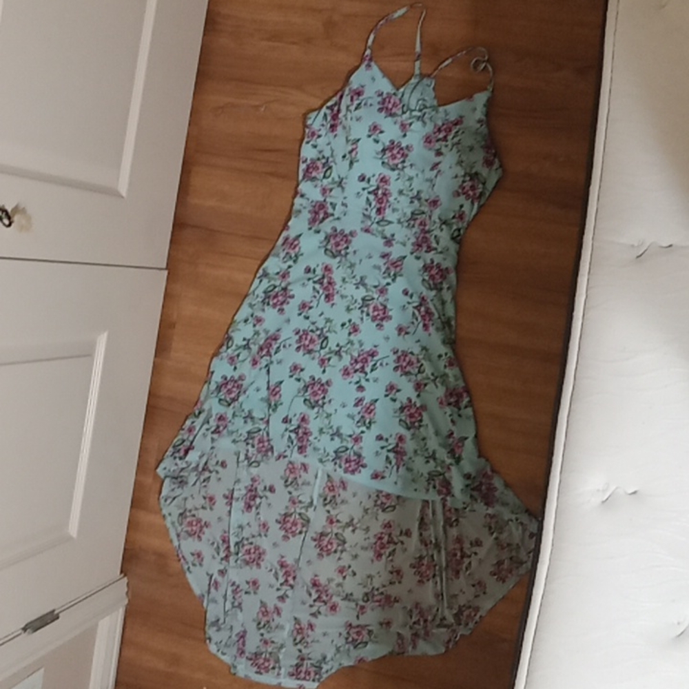 Blue floral high low dress